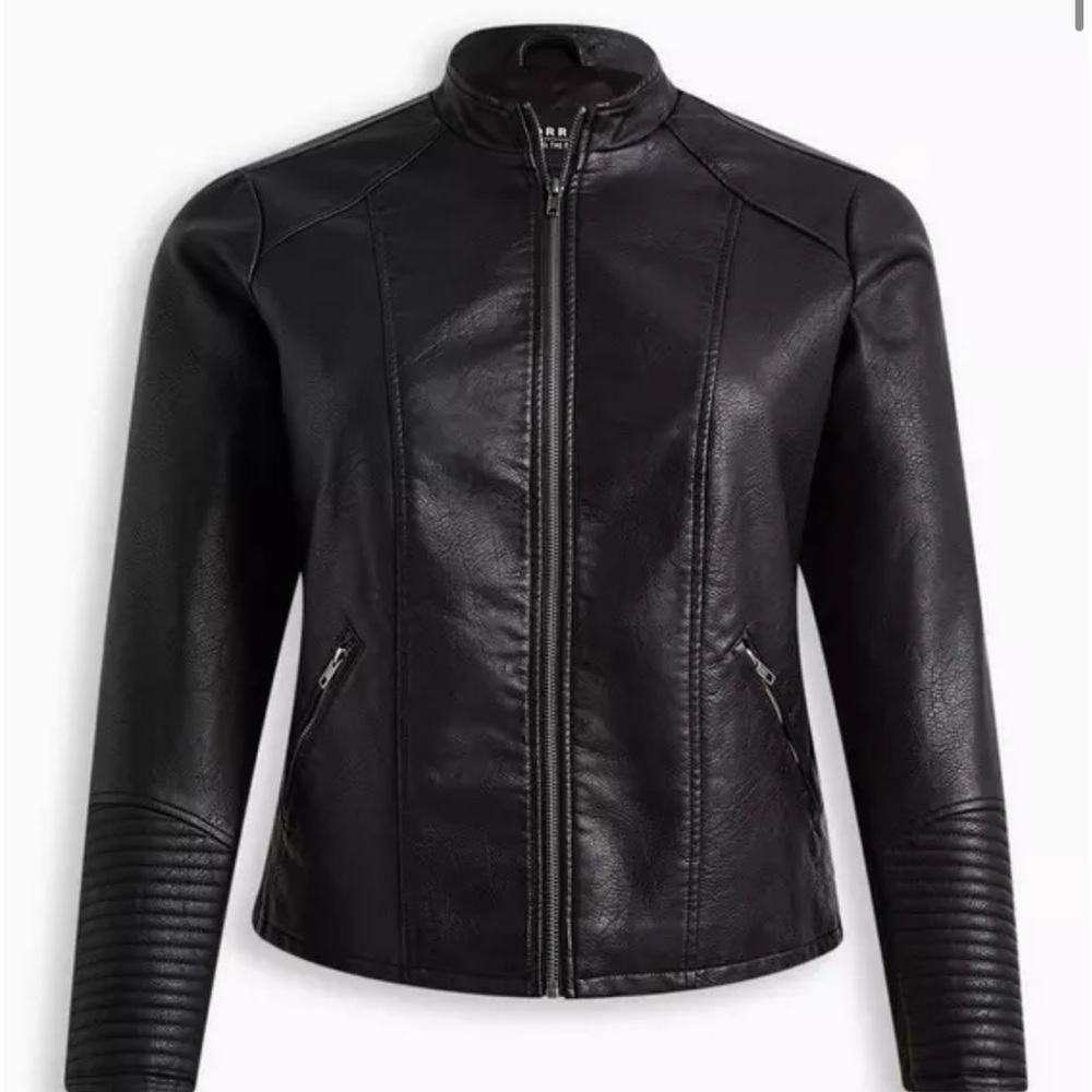 Sold - Torrid Black Faux Leather Collarless Moto Jacket Size 4